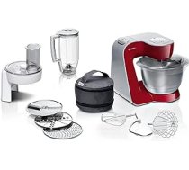 Bosch MUM58720 MUM5 CreationLine virtuves kombains, daudzpusīgs, liela nerūsējošā tērauda bļoda (3,9 l), nepārtraukta smalcinātājs, 3 diski, mikseris, 1000 W, sarkans/sudrabs