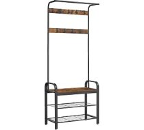Vasagle garderobes statīvs, garderobe, drēbju pakaramais ar 9 noņemamiem āķiem, apavu plaukts ar sēdekli, 3 plaukti, augstums 183 cm, metāls, krēmkrāsas HSR40W