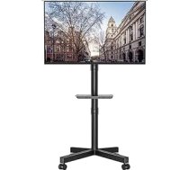 BONTEC mobilās televīzijas statīvs uz riteņiem, noliekts, regulējams augstums, rullējams TV ratiņš ar multivides paliktni 23-60 collu LED, LCD, OLED plakaniem un izliektiem televizoriem, iztur līdz 25 kg