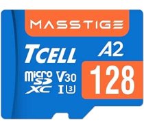 TCELL MASSTIGE 128GB MicroSDXC atmiņas karte ar adapteri - A2, UHS-I U3, V30, 4K, Micro SD karte, lasīšanas/rakstīšanas ātrums līdz 170/110MB/s Microsd priekš DJI, Gopro, Insta360, Osmo Action Camera, Drone ANEB0BRQ995V8T