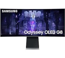 Samsung Odyssey OLED G8 spēļu monitors S34BG850SU, 34 collu OLED panelis, UWQHD izšķirtspēja, FreeSync Premium, 0,03 ms (G/G) reakcijas laiks, atsvaidzes intensitāte 175 Hz, sudraba krāsa ANEB0BF5S7LSKT