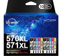 Uniwork Vienotā 10 printeru kasetņu komplekts, Canon PGI-570 XL un CLI-571 XL rezerves daļas, Canon Pixma TS5050 / MG5750 / TS5055 / MG6850 / MG5753 / MG6852 / TS5053 / MG6852 / TS5051 / /1MG6581 / 501 MG6581. MG5752 / MG6851 / TS5053 / TS6052