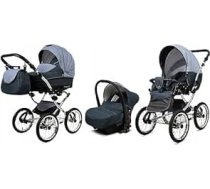 BabyLux® Bambimo Margaret ekskluzīvs 3-in-1 ratiņu komplekts, kurā ietilpst bērnu kulbiņa, bagija sporta sēdeklis, automašīnas sēdeklis - automašīnas sēdeklis - ratiņu komplekts - kombinēti rati ar maiņas somu, lietus pārsegu utt.