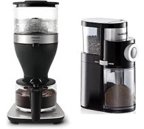 Philips filtrētais kafijas automāts — 1,25 l ietilpība, līdz 15 tasītēm, vārīšana un brūvēšana, melns/sudrabs (HD5416/60) un kafijas dzirnaviņas Rommelsbacher EKM 200, pupiņu tvertnes ietilpība 250 g, 110 W, melna ANEB0B3GXNH5CT