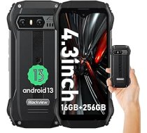 Blackview N6000 āra mobilais tālrunis bez līguma, īpaši izturīgs 60 m kritiena pretestība, 4,3 collu mazs mobilais tālrunis QHD+, 16 GB + 256 GB atmiņa Helio G99 Android 13 āra viedtālrunis, 3880 mAh, ANEB0CG19364BT