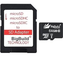 BigBuild Technology 64 GB īpaši ātra 80 MB/s atmiņas karte Lenovo Tab 3TB 7703X, 7TB 7304X, E10, E8, M10, P10 ZA44 planšetdatoram, 10. klases MicroSDXC ANE55B07QFG3RKHT