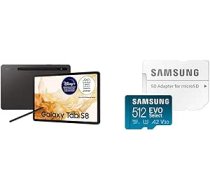 Samsung Galaxy Tab S8, 11 collu, 128 GB iekšējā atmiņa, 8 GB RAM un EVO Select 512 GB microSDXC UHS-I U3 130 MB/s Full HD un 4K UHD atmiņas karte ar SD adapteri (MB-ME512KA/EU) Zils ANEB0BL7DXJJ2T