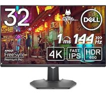 Dell G3223Q 32 collu 4K UHD (3840x2160) spēļu monitors, 144 Hz, ātrs IPS, 1 ms, AMD FreeSync Premium Pro, 95% DCI-P3, HDR 600, DisplayPort, 2x HDMI, 3x USB, pelēks ANEB09WNG9QWRT