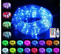 Wujun RGB LED āra virvju lampa, 10 metri, 100 gaismas diodes, ar USB, IP68 ūdensizturīgs, 16 krāsas, 4 režīmi, ar tālvadības pulti un taimeri, Ziemassvētku ballītei, balkonam, kāzām, dzimšanas dienas dekorēšanai