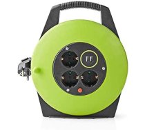 NEDIS Kabeļa spole - zemējuma kontakts - 10,0 m - 3000 W - 16 A - zemējuma veids: sānu kontakti - 230 V AC 50/60 Hz - ligzdas leņķis: 90 ° - H05VV-F 3G1,5 mm² - uzgalis: jā - zaļš /melns
