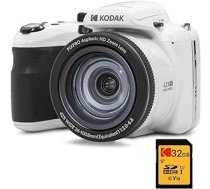 KODAK Pixpro Astro Zoom AZ425 — digitālās kameras tilts, 42x optiskā tālummaiņa, 24 mm platleņķis, 20 MP LCD 3, video Full HD 1080p, litija jonu akumulators — balts