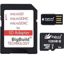 BigBuild tehnoloģija 128 GB īpaši ātra 100 MB/s U3 microSDXC atmiņas karte, kas saderīga ar Samsung Galaxy A21/A21s, A22, A30/A30s, A31, A32, A42, A50s Mobile ANEB09PTTQ1C1T