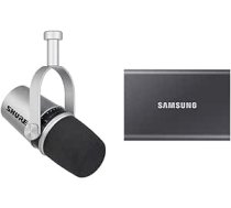 Shure MV7 USB mikrofons Podcast apraidei, ierakstīšanai un Samsung portatīvais SSD T7, 1TB, USB 3.2 Gen.2, 1050 MB/s lasīšanas ātrums ANEB0CQ3YDTQMT