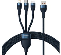 3in1 kabelis ātrās uzlādes kabelis no USB-A līdz USB-C microUSB Lightning 66W 480Mb/s 1,2m zils