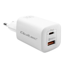 65w gan ultra sienas lādētājs | 5-20v | 2,25-3,25a | 1 x USB Type C PD | 1 x USB QC 3.0 | Balts