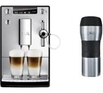 Melitta E 957-103 Pilnībā automātisks kafijas automāts Caffeo Solo & Perfect Milk (Cappuccinatore) Silver + Melitta 206056 izolēta dzeramā krūze