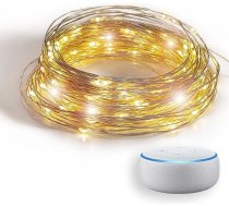 GuirLED — Fairy Lights WiFi Mini LED USB — balss vadība — savienota māja — Amazon Alexa un Google palīgs — 200 gaismas diodes 20 metri — sudraba kvēldiegs
