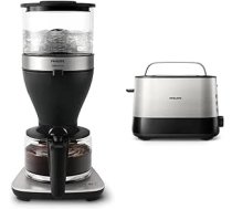 Philips filtrētais kafijas automāts — 1,25 l ietilpība, līdz 15 tasītēm, vārīšana un brūvēšana, melns/sudraba (HD5416/60) un HD2637/90 tosteris, 7 līmeņi, bulciņu stiprinājums, apturēšanas poga, 1000 W, melns/nerūsējošais tēraud