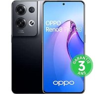 OPPO Reno 8 Pro viedtālrunis 5G, 8 GB RAM + 256 GB, trīskāršs fotoattēlu sensors 64 MP, priekšējais 32 MP, AMOLED displejs 120 Hz 6,7 collas, akumulators 4500 mAh + ātra uzlāde 80 W, spīdīgi melna [FR versija]