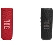 JBL Flip 6 Bluetooth Box sarkanā krāsā un Flip 6 Bluetooth Box melnā krāsā — ūdensnecaurlaidīgs pārnēsājams skaļrunis ar 2 virzienu skaļruņu sistēmu jaudīgai skaņai — līdz 12 stundām ANEB09Y93HDHBT