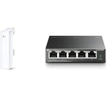 TP-Link Pharos Series CPE510 āra WLAN piekļuves punkts balts un TL-SG1005P 5 portu Gigabit PoE slēdzis ar 4 PoE+ pieslēgvietām (65 W, ekranēti RJ-45 porti, IEEE-802.3af/at, Plug & Play instalācija), melns, ANEB08V2PHFSVT