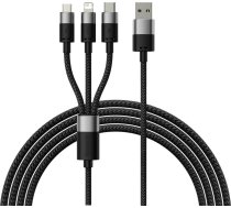 StarSpeed 3in1 USB — mikro USB / iPhone Lightning / USB-C tālruņa kabelis 1,2 m — melns