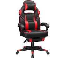 Spēļu krēsls SONGMICS OBG73BRV1, rakstāmgalda krēsls ar kāju balstu, biroja krēsls ar galvas balstu un jostasvietas spilvenu, regulējams augstums, ergonomisks, 90–135° slīpuma leņķis, maksimālā slodze 150 kg, melns/sarkans