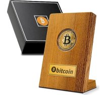PYEF CRAFTS Bitcoin monēta ar ekskluzīvu koka nesēju - zelta monēta fiziskais Bitcoin - kolekcijas monēta ar ekskluzīvu kastīti Bitcoin, Ethereum, Dogecoin, Cardano (Bitcoin) ANEB0C7R9QSPMT