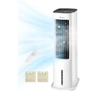 Midea Silent Air Cooler Pro 4-in-1 mobilais gaisa kondicionētājs Kluss: gaisa dzesētājs, torņa ventilators, mitrinātājs un gaisa attīrītājs, ar tālvadības pulti, 5 l ūdens tvertne, 355 m³/h gaisa plūsma, 55 W, LED displejs, taimeris, Balts