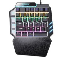 Hiwings vienas rokas RGB mehāniskā spēļu tastatūra, zils slēdzis, pārnēsājama mini spēļu tastatūra ar plaukstas balstu, RGB varavīksnes apgaismojums, 38 taustiņi, melns