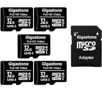 Gigastone 32GB MicroSDHC atmiņas karšu komplekts ar 5 + SD adapteri darbības kamerai, GoPro, dronam un planšetdatoram, lasīšanas ātrums līdz 90 MB/s, Full HD video ierakstīšana, Micro SD karte UHS-I Class 10 U1