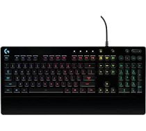 Logitech G213 Gaming Keyboard Prodigy, RGB apgaismojums, programmējami G taustiņi, multivides vadības ierīces, integrēts plaukstu balsts, drošs pret šļakatām, QWERTY izkārtojums — melns ANEB01KT8D5SGT