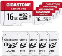 Gigastone Camera Plus 16 GB MicroSDHC atmiņas karšu komplekts ar 5+ SD adapteri darbības kamerai un dronam, lasīšanas ātrums līdz 85 MB/s, Full HD video ierakstīšana, U1 Class 10 Micro SD karte UHS-I