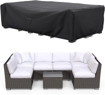 BROSYDA pārvalks dārza mēbelēm (250 x 210 x 90 cm), ūdensizturīgs, 600D Oksfordas audums, taisnstūra brezenta dārza mēbeles, melns, lietus pārsegs, putekļu necaurlaidīgs, dīvānam, putekļu necaurlaidīgs, krēsli, galds, dārzs