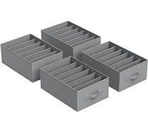 SONGMICS Garderobes organizētājs, 4 komplekts, glabāšanas kaste, 6 nodalījumi, atvilktņu organizatoru sistēma, salokāmas organizatora kastes, 42 x 30 x 17 cm, biksēm, drēbēm, baložu pelēka RUS009G04