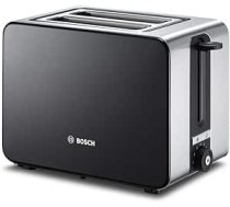 Bosch Kompakt Toaster ComfortLine TAT7203, integrators Edelstahl-Brötchenaufsatz, ar Abschaltautomatik, ar Auftaufunkn, perfekts für 2 Scheiben Toast, breit, 1050 W, Edelstahl / schwarz