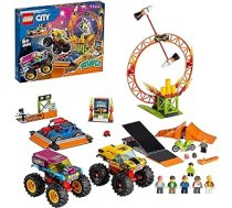 LEGO 60295 City Stuntz triku šova arēna, 2 monstru kravas automašīnas, 2 rotaļu automašīnas, ar spararatu darbināms motocikls, ugunsdzēsēju riepas un 6 mini figūriņas