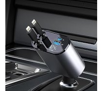 Kwak izvelkamais automašīnas lādētājs, 100 W USB C automašīnas tālruņa lādētājs, automašīnas lādētāja adapteris ar slēptu kabeli, automašīnas lādētājs Ātrā uzlāde, saderīga ar iPhone 15/15 Pro Max (Apple + Apple) ANEB0CLD9X8DWT