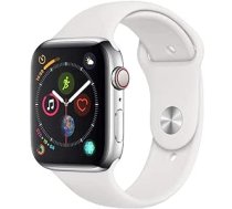 Apple Watch Series 4 44 mm (GPS + Cellular) — Edelstahlgehäuse Silber Weiß Sportarmband (Generalüberholt) ANEB087HDCH2MT