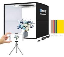 PULUZ mini fotostudijas gaismas kastes fotografēšana, 25 cm / 9,8 collu pārnēsājamas salokāmas gaismas kastes fotostudijas komplekts ar CRI >95, 96 LED gaismām, 6 veidu divpusēju krāsu fonu maziem izstrādājumiem