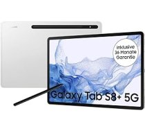 Samsung Galaxy Tab S8+, 12,4 collas, 256 GB iekšējā atmiņa, 8 GB RAM, 5G, Android planšetdators, ieskaitot S Pen, sudraba krāsa - ANEB09QKZ8CXWT