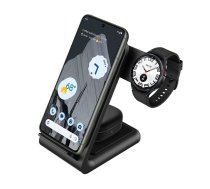 Crong 3in1 bezvadu lādētājs iPhone, Samsung un Android, Galaxy Watch un TWS austiņām CRG-PSPS-BLK