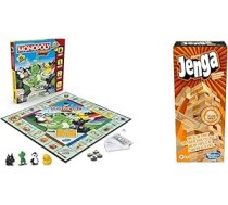 Hasbro Gaming A6984594 Monopoly — Junior, galda spēļu klasika bērniem no 5 gadiem un A2120EU4 — Jenga Classic, bērnu spēle, kas veicina reakcijas ātrumu, no 6 gadiem ANEB09PZ5HQCQT