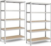 SONGMICS Lieljaudas plauktu komplekts, 2 pagraba plaukti Uzglabāšanas plaukti 60 x 120 x 200 cm Plaukts ar tērauda rāmi Katra slodze 875 kg 5 Regulējami plaukti Sudrabs GLR060E02