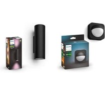 Philips Hue White & Col. Amb. Parādās LED āra sienas apgaismojums, melns, saderīgs ar Amazon Alexa (Echo, Echo Dot) + kustības sensors lietošanai ārā, integrēts dienasgaismas sensors, melns