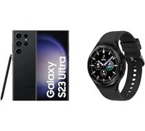 Samsung Galaxy S23 Ultra Android viedtālrunis, 256 GB, 5000 mAh akumulators + Galaxy Watch4 Classic, apaļš Bluetooth viedpulkstenis, Wear OS [ekskluzīvi Amazon] ANEB0BV3H3Y25T