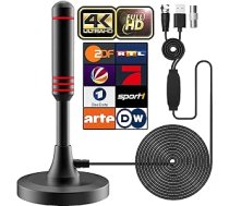 DVB-T/DVB-T2 antena ar pastiprinātāju — HDTV iekštelpu antena televizoriem, liela diapazona un 360° uztveršana, ar magnētisko pamatni — 5 metru kabelis, atbalsta 4K HD kanālus un visus televizorus