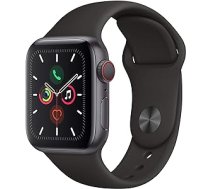 Apple Watch Series 5 40 mm (GPS + Cellular) — alumīnija korpuss, kosmosa pelēka, melna sporta siksniņa (atjaunota)