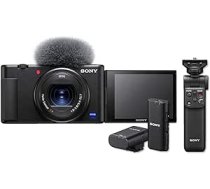 Sony videologu kamera ZV-1 ar Sony GP-VPT2BT Bluetooth rokturi un Sony ECM-W2BT Bluetooth mikrofonu