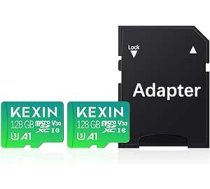KEXIN 128GB Micro SD karšu komplekts ar 2 MicroSDXC atmiņas kartēm + SD adapteris darbības kamerai GoPro dronam un planšetdatoram, lasīšanas ātrums līdz 95 MB/s, 4K UHD video ierakstīšanas TF karte, C10, U3, A1, V30